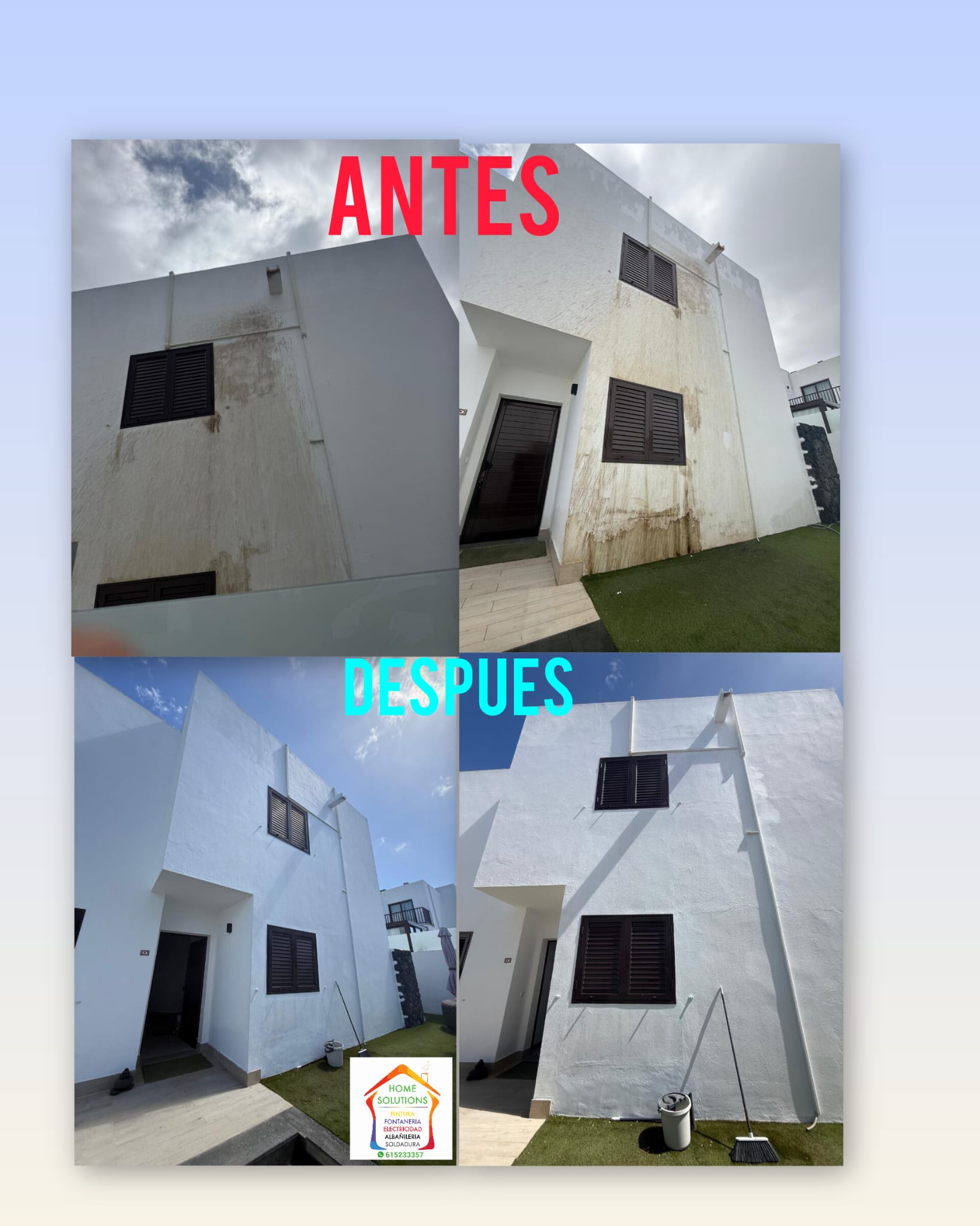 Pintar fachada en Arrecife, Lanzarote, tras el saneado del soporte